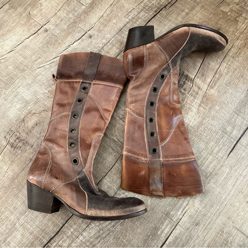 Mark Nason Siren Boots Women's 5.5 Brown Leather Cross Biker Steampunk Riding